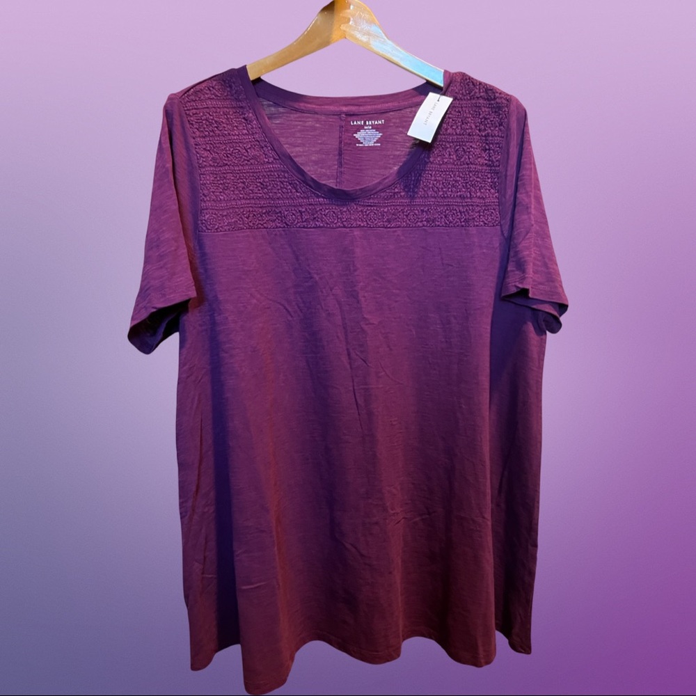 NWT Lane Bryant Plus Size Maroon Embroidered Short Sleeve Top